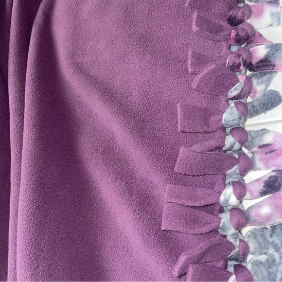 Purple and Gray Floral Handmade Tie Fleece Blanket main image 1